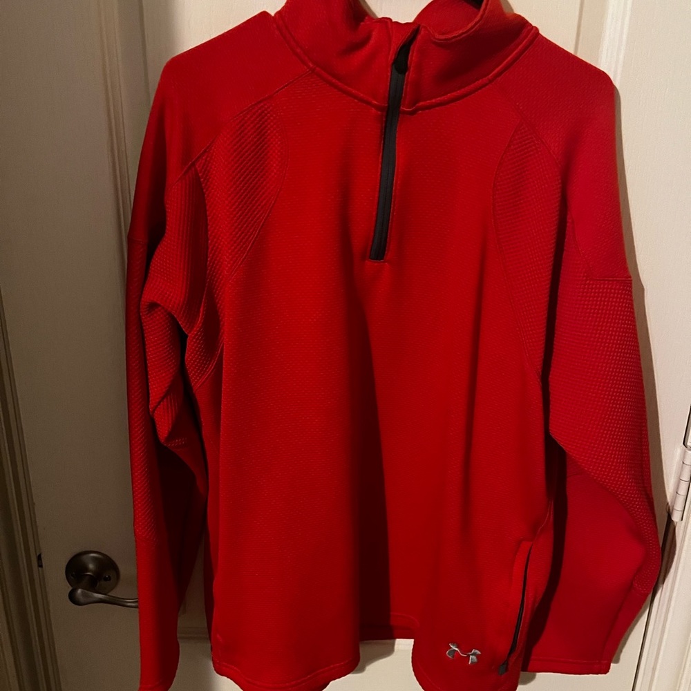 Under Armour, loose, 3/4 zip pullover, orange, heavier material